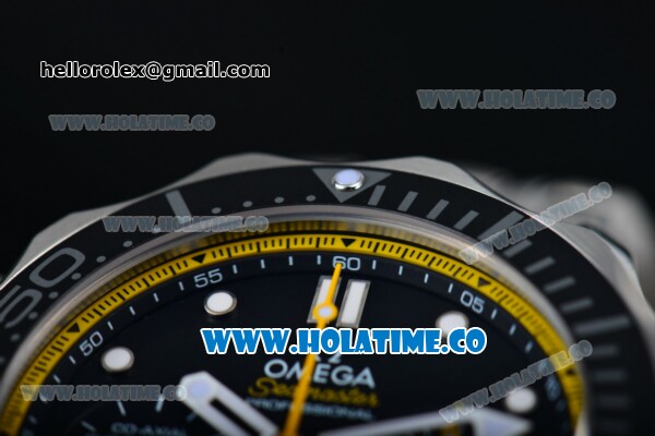 Omega Seamaster Diver 300M Co-Axial Chrono Swiss Valjoux 7753 Automatic Steel Case with Black Dial White Markers and Yellow Inner Bezel - 1:1 Original - Click Image to Close