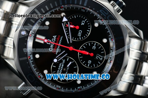 Omega Seamaster Diver 300M Co-Axial Chrono Swiss Valjoux 7753 Automatic Steel Case with Black Dial and White Markers - 1:1 Original - Click Image to Close