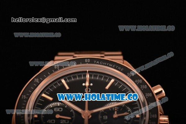 Omega Speedmaster Moonwatch Co-Axial Chrono Clone Omega 9300 Automatic Rose Gold Case/Bracelet with Black Bezel and Stick Markers (EF) - Click Image to Close