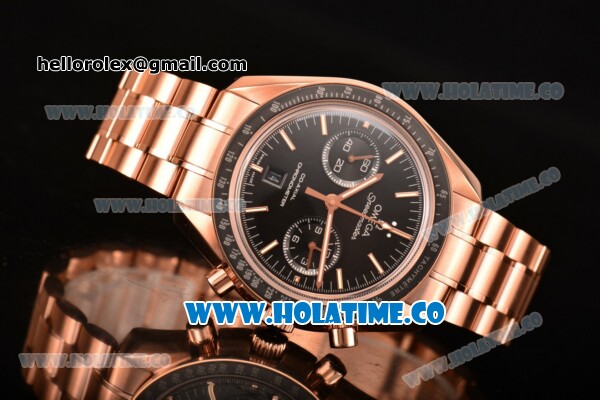Omega Speedmaster Moonwatch Co-Axial Chrono Clone Omega 9300 Automatic Rose Gold Case/Bracelet with Black Bezel and Stick Markers (EF) - Click Image to Close