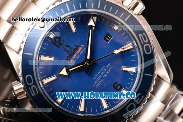 Omega Planet Ocean Clone Omega 8500 Automatic Steel Case/Bracelet with Blue Dial and White Stick Markers (EF) - Click Image to Close