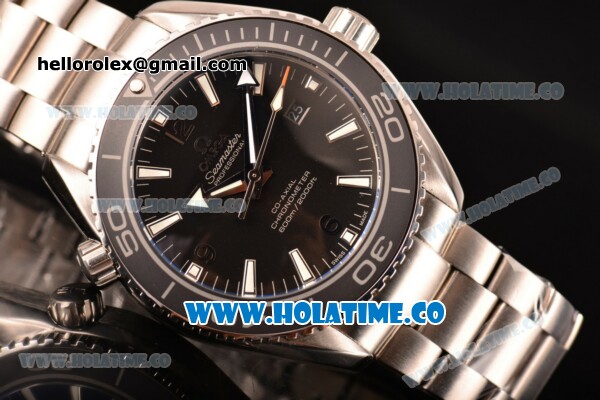 Omega Planet Ocean Clone Omega 8500 Automatic Steel Case/Bracelet with White Stick Markers and Black Dial (EF) - Click Image to Close