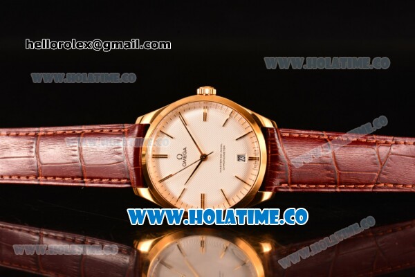 Omega De Ville Trésor Master Co-Axial Clone Omega 8511 Automatic Yellow Gold Case with White Dial Brown Leather Strap and Stick Markers (H) - Click Image to Close