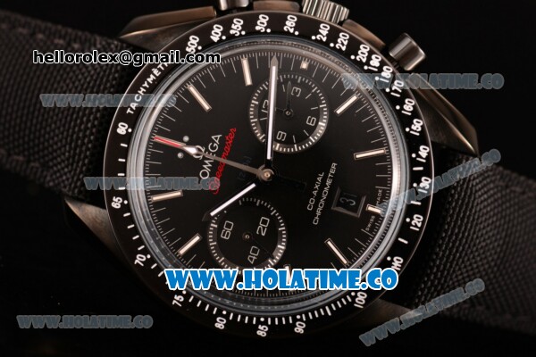Omega Co-Axial Speedmaster Moonwatch Chrono Clone Omega 9300 Automatic PVD Case with Black Leather Strap Stick Markers and Black Dial - Click Image to Close