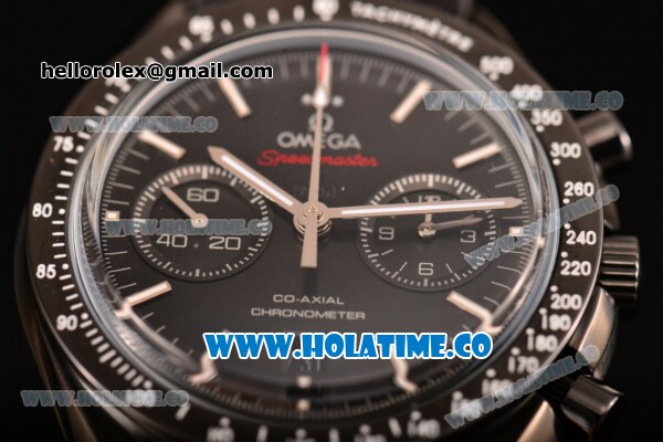Omega Co-Axial Speedmaster Moonwatch Chrono Clone Omega 9300 Automatic PVD Case with Black Leather Strap Stick Markers and Black Dial - Click Image to Close