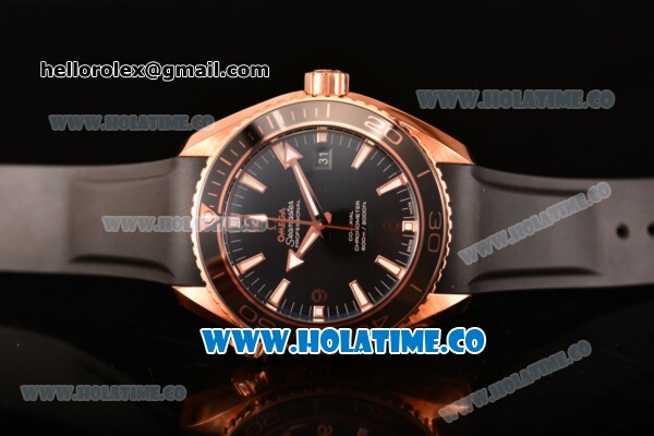 Omega Seamaster Planet Ocean 600 M Co-Axial Clone Omega 8501 Automatic Rose Gold Case with Black Dial and White Stick/Arabic Numeral Markers - Click Image to Close