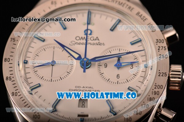Omega Speedmaster '57 Co-Axial Chronograph Clone Omega 9301 Automatic Steel Case/Bracelet with Blue Stick Markers and White Dial (EF) - Click Image to Close