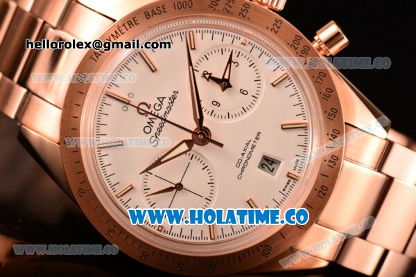 Omega Speedmaster '57 Co-Axial Chronograph Clone Omega 9301 Automatic Rose Gold Case/Bracelet with Stick Markers and White Dial (EF) - Click Image to Close
