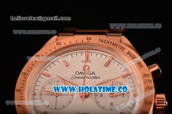 Omega Speedmaster '57 Co-Axial Chronograph Clone Omega 9301 Automatic Rose Gold Case/Bracelet with Stick Markers and White Dial (EF) - Click Image to Close
