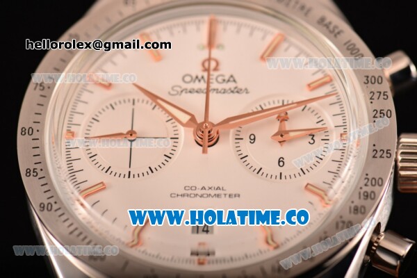 Omega Speedmaster '57 Co-Axial Chronograph Clone Omega 9301 Automatic Steel Case/Bracelet with Rose Gold Stick Markers and White Dial (EF) - Click Image to Close