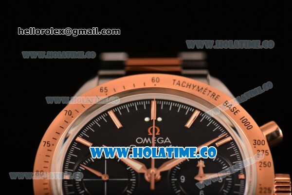 Omega Speedmaster '57 Co-Axial Chronograph Clone Omega 9301 Automatic Two Tone Case/Bracelet with Rose Gold Stick Markers and Black Dial (EF) - Click Image to Close