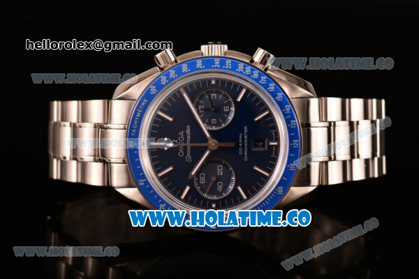 Omega Speedmaster Moonwatch Co-Axial Chronograph Clone Omega 9301 Automatic Steel Case/Bracelet with Blue Dial and Stick Markers (EF） - Click Image to Close