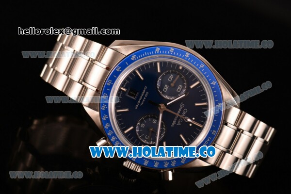 Omega Speedmaster Moonwatch Co-Axial Chronograph Clone Omega 9301 Automatic Steel Case/Bracelet with Blue Dial and Stick Markers (EF） - Click Image to Close