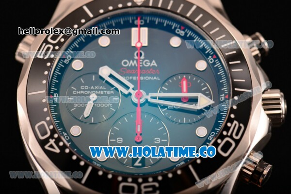 Omega Seamaster Diver 300M Co-Axial Chronogrpah Swiss Valjoux 7750 Automatic Steel Case with Black Dial White Dot Markers and Black Rubber Strap (BP) - Click Image to Close