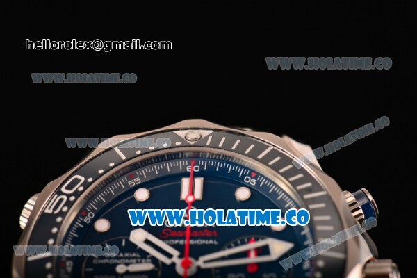 Omega Seamaster Diver 300M Co-Axial Chronogrpah Swiss Valjoux 7750 Automatic Steel Case/Bracelet with Blue Dial and White Dot Markers (BP) - Click Image to Close