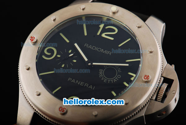 Panerai Radiomir 8 Days Manual Winding Movement Steel Case with Luminova Stick/Numeral Markers and Black Leather Strap-Ultrabig Size of 60mm - Click Image to Close
