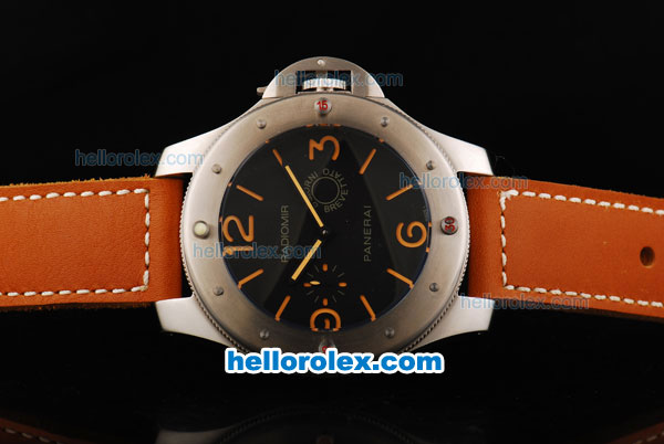 Panerai Radiomir 8 Days Manual Winding Movement Steel Case with Orange Stick/Numeral Markers and Orange Leather Strap-Ultrabig Size of 60mm - Click Image to Close