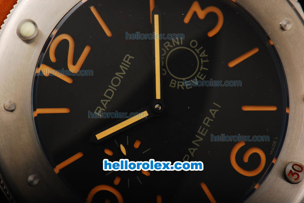 Panerai Radiomir 8 Days Manual Winding Movement Steel Case with Orange Stick/Numeral Markers and Orange Leather Strap-Ultrabig Size of 60mm - Click Image to Close