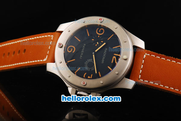 Panerai Radiomir 8 Days Manual Winding Movement Steel Case with Orange Stick/Numeral Markers and Orange Leather Strap-Ultrabig Size of 60mm - Click Image to Close