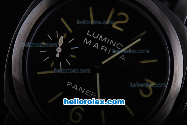 Panerai Luminor Marina Pam 005 Logo Unitas 6497 Movement Manual Winding Black Dial with Green Marking and Black Leather Strap - Click Image to Close