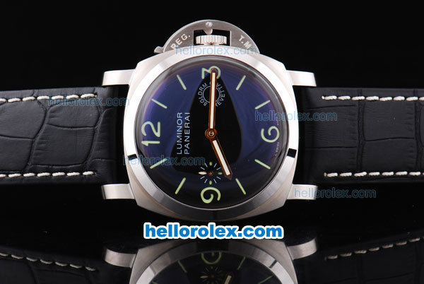 Panerai Luminor 1950 Asia 6794 Manual Winding Silver Case with Blue Dial and Leather Strap - Click Image to Close