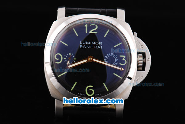 Panerai Luminor 1950 Asia 6794 Manual Winding Silver Case with Blue Dial and Leather Strap - Click Image to Close