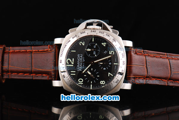 Panerai Luminor Daylight PAM 188 Chronograph Swiss Valjoux 7750 Movement Black Dial with Green Numeral Marker and Brown Leather Strap - Click Image to Close