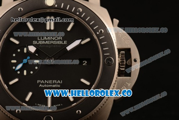 Panerai PAM1389 Luminor Submersible 1950 Amagnetic 3 Days Clone P.9010 Automatic Steel Case with Ceramic Bezel Black Dial and Black Rubber Strap - 1:1 Original (ZF) - Click Image to Close