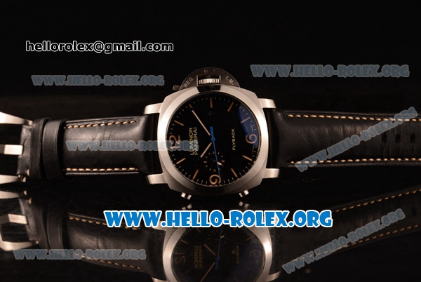 Panerai Luminor 1950 3 Days Chrono Flyback Automatic Asia Automatic Steel Case with Black Dial and Black Leather Strap PAM 524 - Click Image to Close