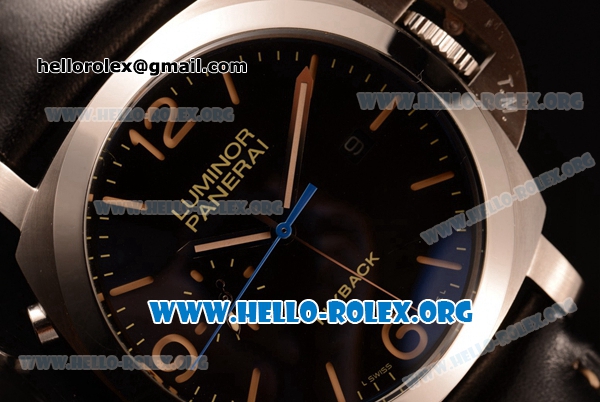 Panerai Luminor 1950 3 Days Chrono Flyback Automatic Asia Automatic Steel Case with Black Dial and Black Leather Strap PAM 524 - Click Image to Close