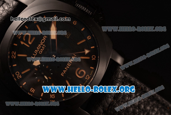 Panerai Luminor GMT Asia Automatic PVD Case with Black Dial and Black Leather Strap PAM 531B - Click Image to Close