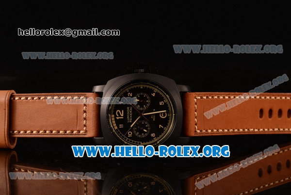 Panerai Luminor 1950 PCYC Chrono Flyback Asia Automatic PVD Case with Black Dial and Brown Leather Strap PAM653B - Click Image to Close