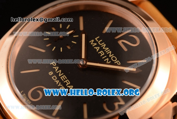 Panerai Luminor Marina 8 Days Asia Automatic Rose Gold Case with Black Dial and Brown Leather Strap PAM00511 - Click Image to Close