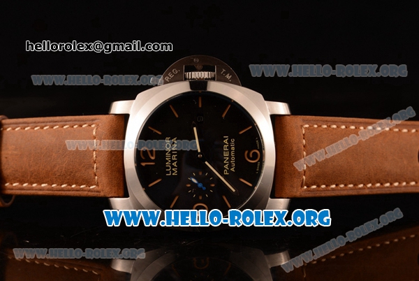 Panerai Luminor Marina 1950 3 Days Automatic Asia Automatic Steel Case with Black Dial and Brown Leather Strap PAM 312R - Click Image to Close