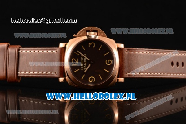 Panerai PAM00372R Luminor 1950 3 Days Clone P.3000 Automatic Rose Gold Case with Brown Dial and Brown Leather Strap - Click Image to Close