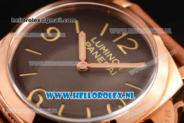 Panerai PAM00372R Luminor 1950 3 Days Clone P.3000 Automatic Rose Gold Case with Brown Dial and Brown Leather Strap - Click Image to Close
