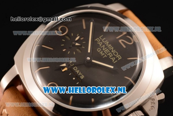 Panerai PAM00533 Luminor 1950 10 Days GMT Automatic Asia Automatic Steel Case with Black Dial and Brown Leather Strap - Click Image to Close