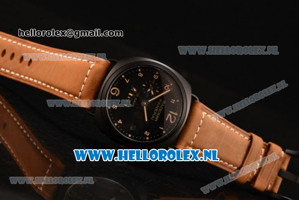 Panerai PAM00552B Radiomir 10 Days GMT Asia Automatic PVD Case with Black Dial and Brown Leather Strap - Click Image to Close