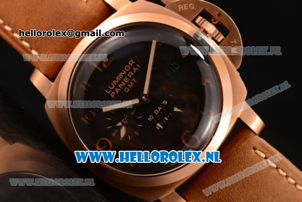 Panerai PAM00403R Luminor 1950 10 Days GMT Asia Automatic PVD Case with Black Dial and Brown Leather Strap - Click Image to Close