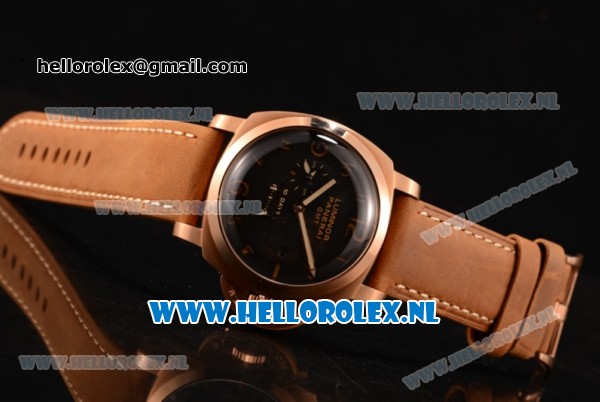Panerai PAM00403R Luminor 1950 10 Days GMT Asia Automatic PVD Case with Black Dial and Brown Leather Strap - Click Image to Close