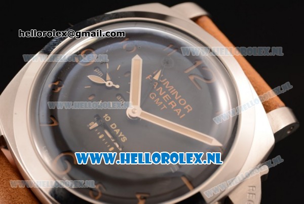Panerai PAM00403 Luminor 1950 10 Days GMT Asia Automatic Steel Case with Black Dial and Brown Leather Strap - Click Image to Close