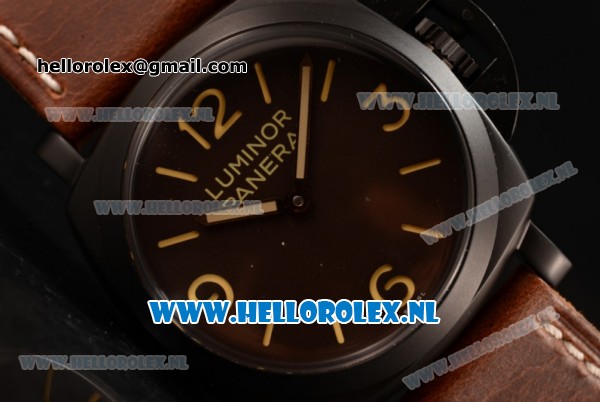 Panerai PAM00663B Luminor 1950 3 Days Clone P.3000 Automatic PVD Case with Brown Dial and Brown Leather Strap - Click Image to Close