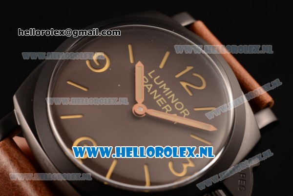Panerai PAM00663B Luminor 1950 3 Days Clone P.3000 Automatic PVD Case with Brown Dial and Brown Leather Strap - Click Image to Close