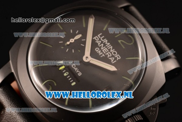 Panerai PAM 00233B Luminor 1950 8 Days GMT Asia Automatic PVD Case with Black Dial and Black Leather Strap - Click Image to Close