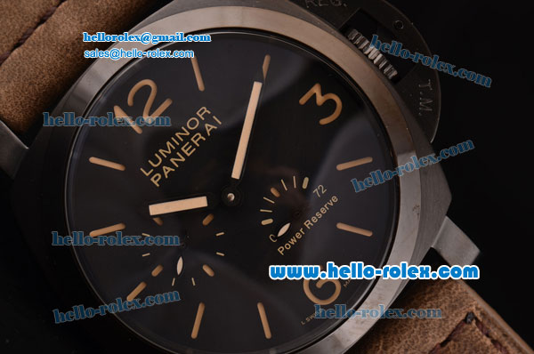 Panerai Power Reserve Asia ST25 Automatic PVD Case with Brown Leather Strap Black Dial 7750 Coating - Click Image to Close