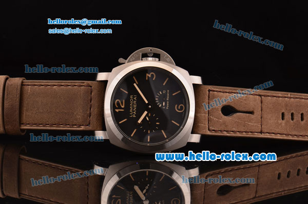 Panerai Power Reserve Asia ST25 Automatic Steel Case with Brown Leather Strap Black Dial Numeral/Stick Markers - Click Image to Close