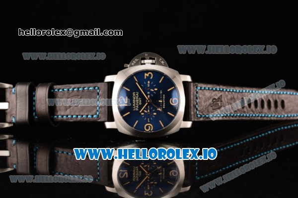 Panerai Luminor 1950 Equation of Time 8 Days GMT Asia Automatic Steel Case Blue Dial With Stick/Arabic Numeral Markers Black Leather Strap - Click Image to Close