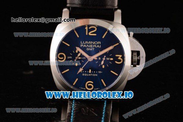 Panerai Luminor 1950 Equation of Time 8 Days GMT Asia Automatic Steel Case Blue Dial With Stick/Arabic Numeral Markers Black Leather Strap - Click Image to Close