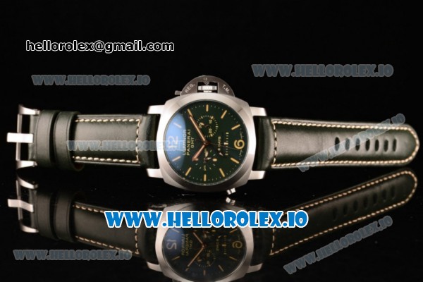 Panerai Luminor 1950 Equation of Time 8 Days GMT Asia Automatic Steel Case Green Dial With Stick/Arabic Numeral Markers Black Leather Strap - Click Image to Close