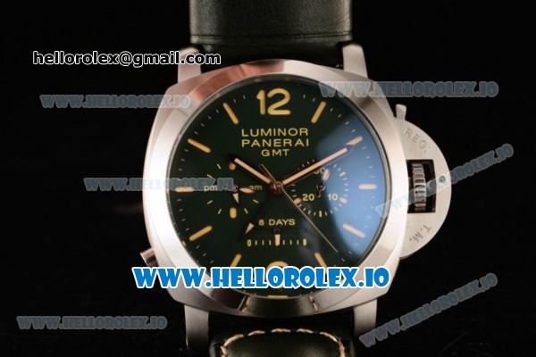 Panerai Luminor 1950 Equation of Time 8 Days GMT Asia Automatic Steel Case Green Dial With Stick/Arabic Numeral Markers Black Leather Strap - Click Image to Close